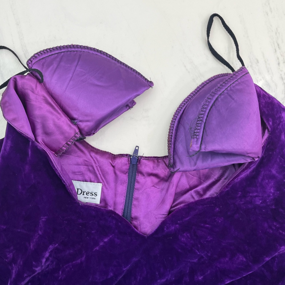 VINTAGE Purple Crushed Velvet Velour Scallop Women's PLUS Formal Holiday Dress - Picture 5 of 11